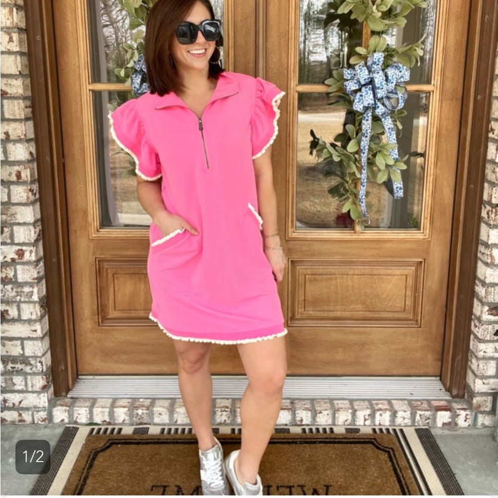 Pink Ruffle Sleeve Dress